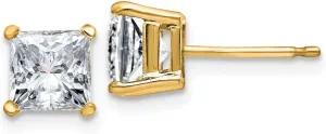 Real 14k Yellow Gold 2.00ct. 5.5mm Square Brilliant Moissanite 4-Prong Basket Post Studs Earrings 5.5mm