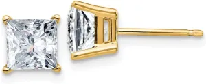 Real 14k Yellow Gold 2.50ct. 6mm Square Brilliant Moissanite 4-Prong Basket Post Studs Earrings 6mm