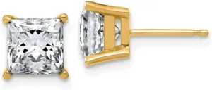 Real 14k Yellow Gold 3.00ct. 6.5mm Square Brilliant Moissanite 4-Prong Basket Post Studs Earrings 6.5mm