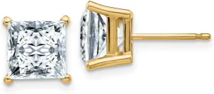 Real 14k Yellow Gold 3.50ct. 7mm Square Brilliant Moissanite 4-Prong Basket Post Studs Earrings 7mm