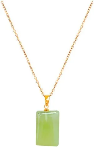 Rectangular Imitation Green Jade Pendant Necklace for Women Gold Plated Adjustable Chain Classy Elegant Healing Crystal Good Luck Choker Necklaces Birthday Mother's Day Gift for Her Wife Mom