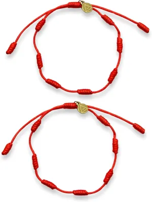 Red String Bracelet (Set of 2)  7 Knots Protection Amulet  Adjustable Kabbalah Good Luck Bracelet  Handmade Red String of Fate for Women & Men  Thin, Durable Design (2 Units, Red)