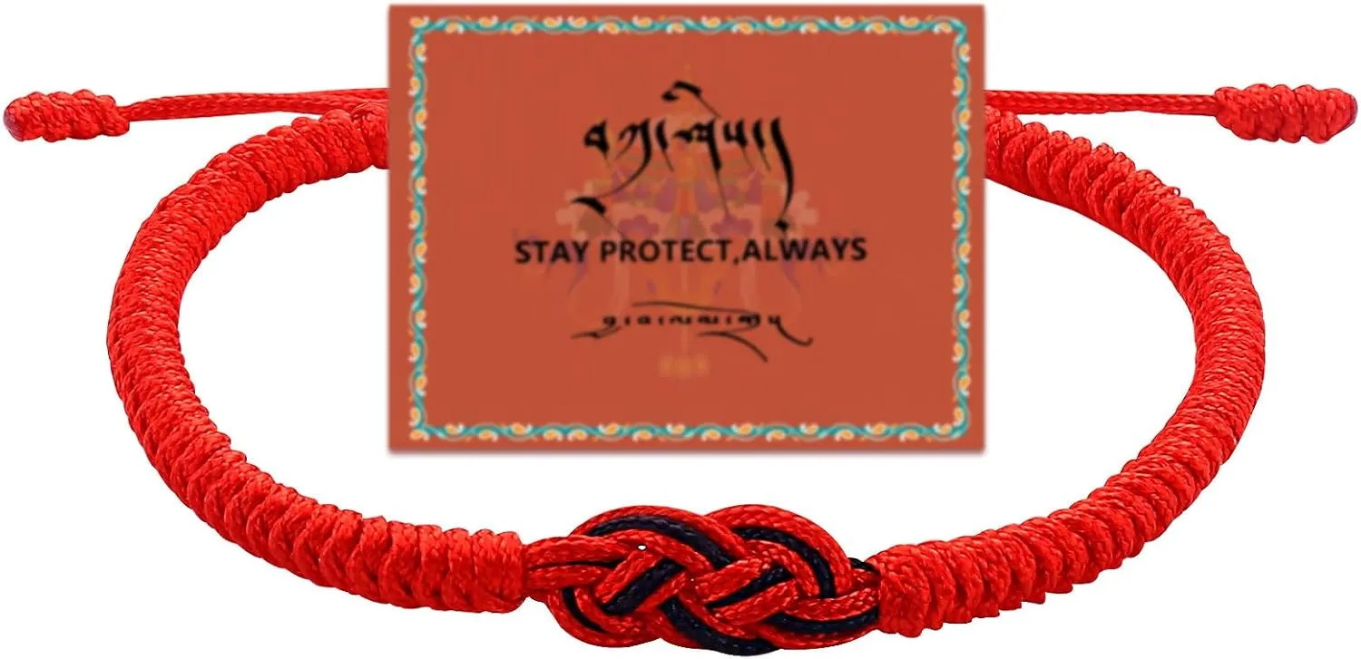 Red Women's Tibetan Handmade Lucky Adjustable Woven Rope Bracelet for Protection and Good Luck - Suitable for Men and Women - Gift