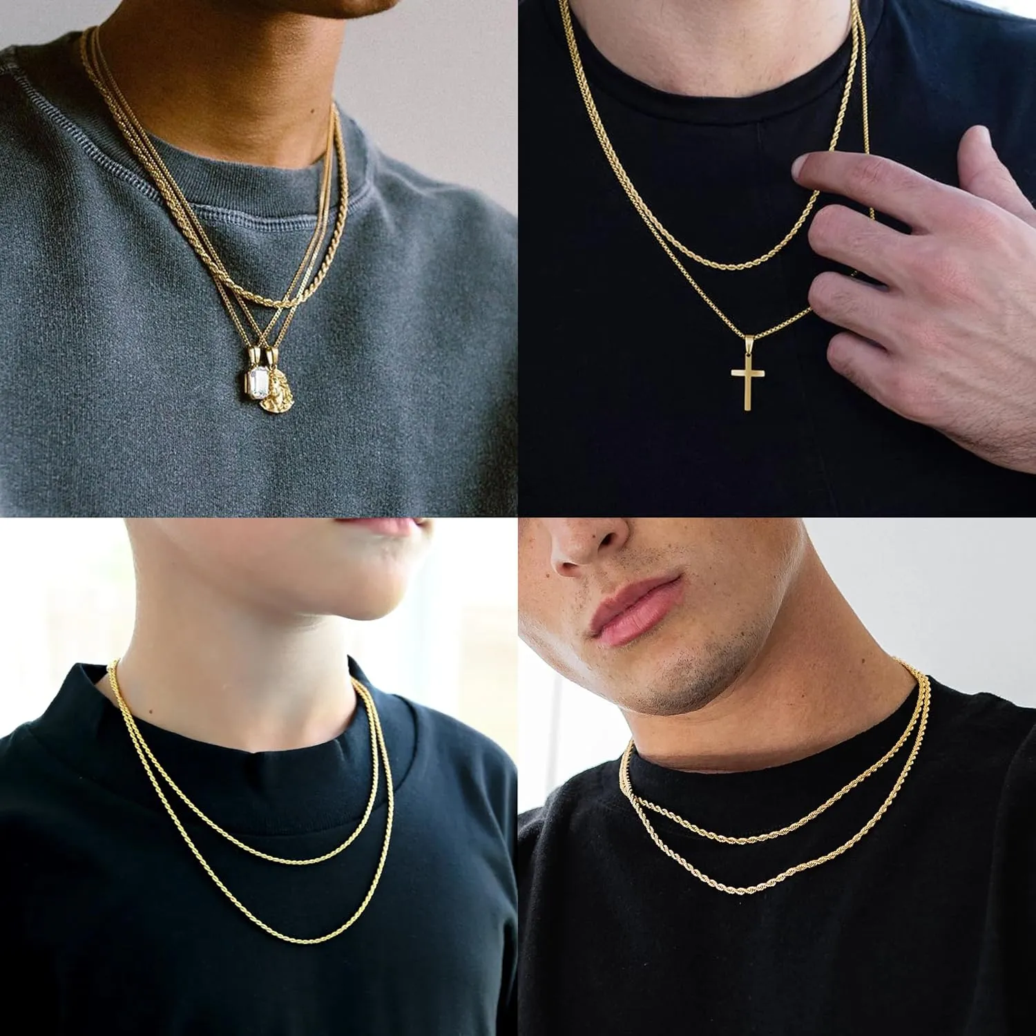 Reoxvo Chains for Men 14K Gold/sterling Silver Plated Twisted Rope Chain Necklaces Accessories Jewelry for Mens Women Available in 18 24 Inch
