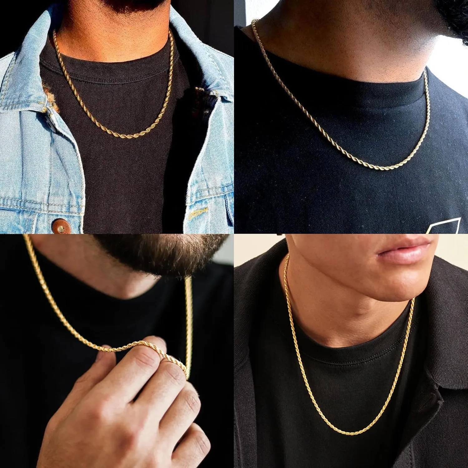 Reoxvo Chains for Men 14K Gold/sterling Silver Plated Twisted Rope Chain Necklaces Accessories Jewelry for Mens Women Available in 18 24 Inch