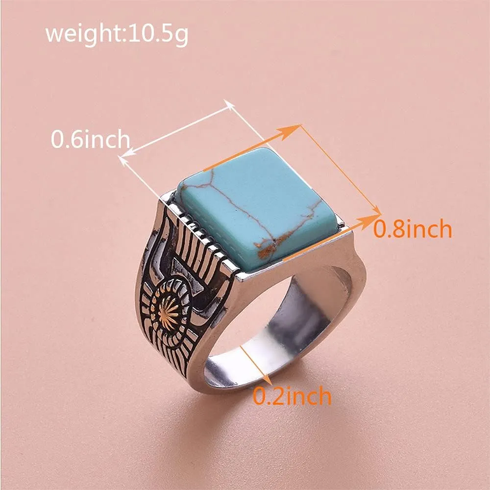 Retro Simulated Turquoise Statement Ring Uniquely Stylish Gothic Hip Hop Punk Promise Crystal Cocktail Ring Party Jewelry Gifts for Men Women