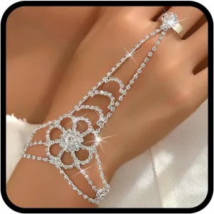 Rhinestone Finger Ring Bracelet Flower Wedding Hand Chain Bracelets Crystal Tassel Heart Full Hand Link Bracelets Hand Jewelry for Women