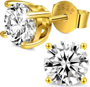 RINEY&KY Moissanite Earrings - Lab Diamond Earrings Studs Women Men, Moissanite Stud Earrings, Moissanite Earring Push Back,18k White Gold Plated, Sterling Silver Halo Round Brilliant, 3-6.5MM,0.2-2.0Carats