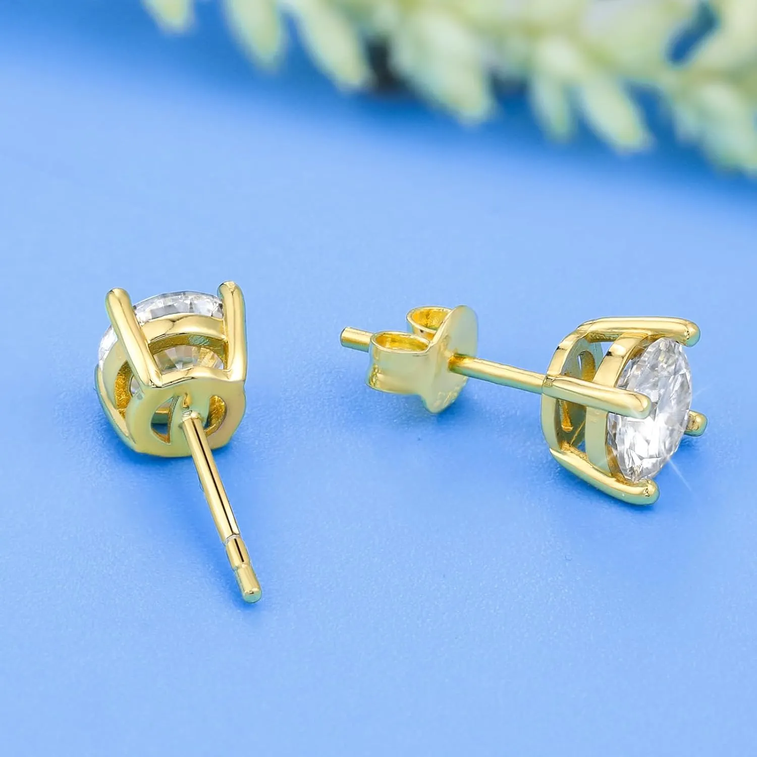 RINEY&KY Moissanite Earrings - Lab Diamond Earrings Studs Women Men, Moissanite Stud Earrings, Moissanite Earring Push Back,18k White Gold Plated, Sterling Silver Halo Round Brilliant, 3-6.5MM,0.2-2.0Carats