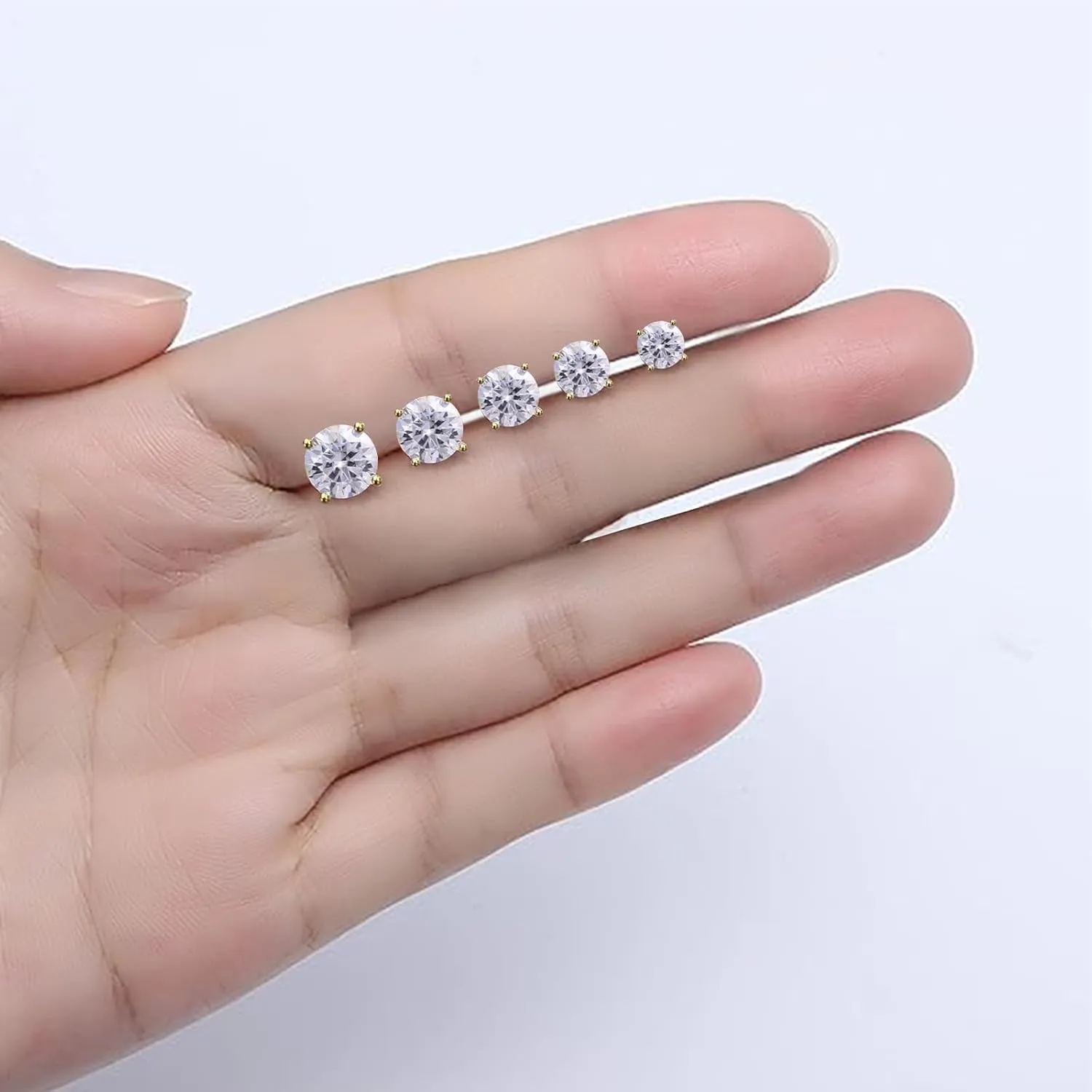 RINEY&KY Moissanite Earrings - Lab Diamond Earrings Studs Women Men, Moissanite Stud Earrings, Moissanite Earring Push Back,18k White Gold Plated, Sterling Silver Halo Round Brilliant, 3-6.5MM,0.2-2.0Carats