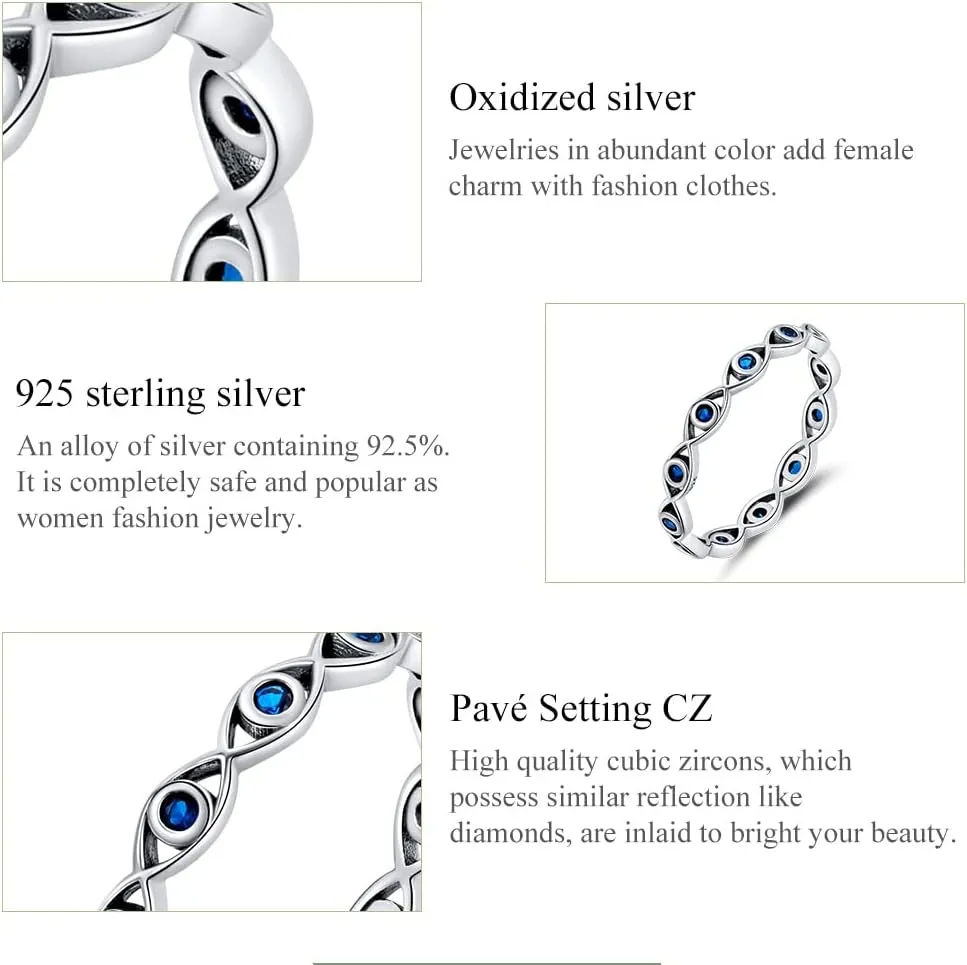 Rings Evil Eyes Rings for Women Men 925 Sterling Silver Personalized Rings Paved with Cubic zirconia Stackable Multiple Color Sizes Band Ring