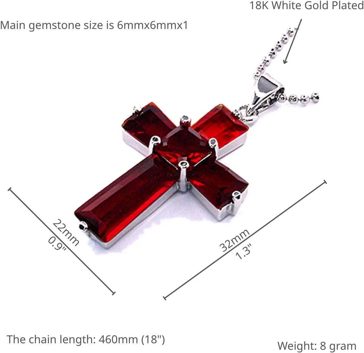 RIZILIA Cross Pendant with 18" Chain & Trapezoid Square Cut CZ [7 Colors Available] in White Gold Plated, Simple Modern Elegant