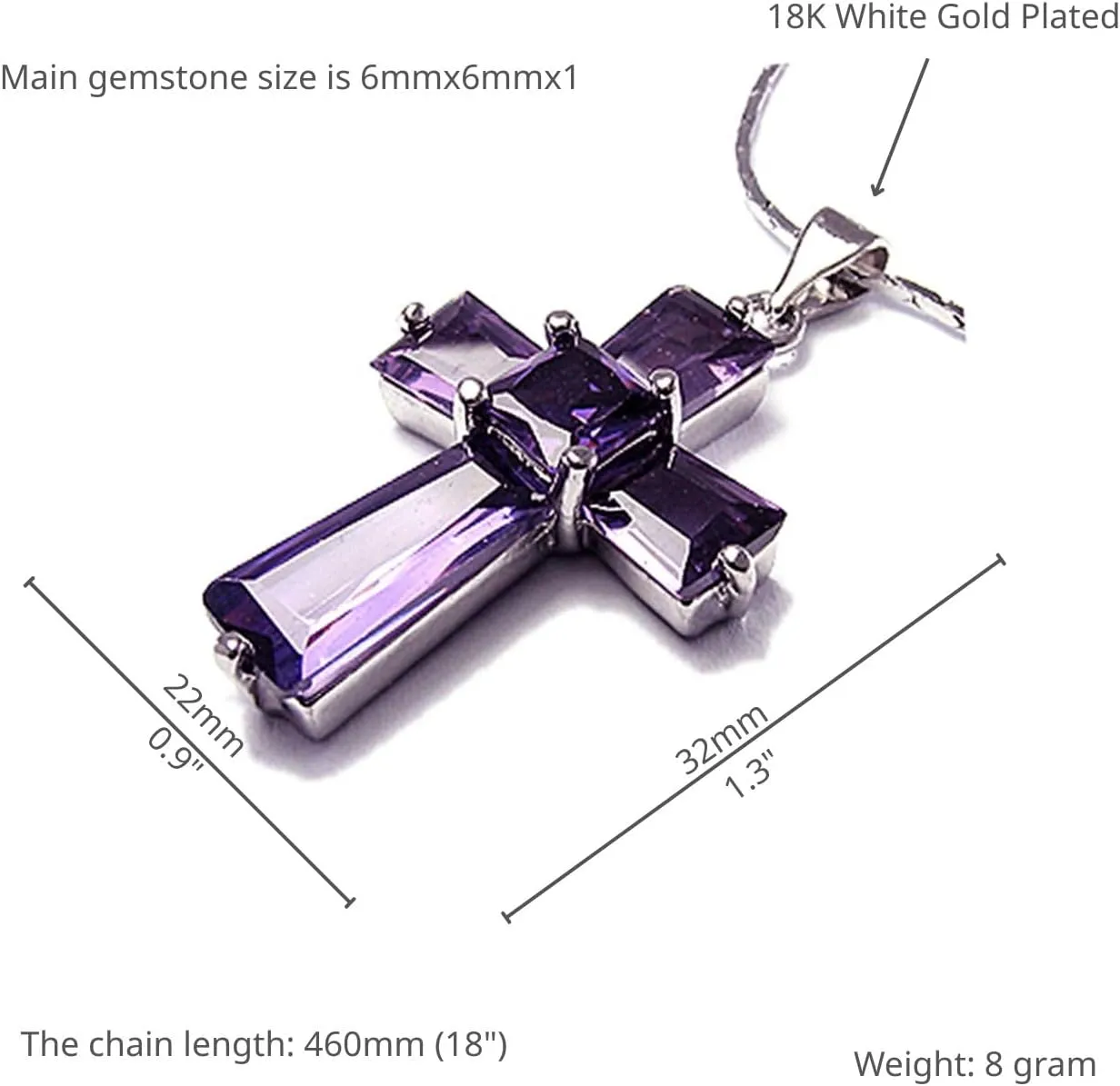 RIZILIA Cross Pendant with 18" Chain & Trapezoid Square Cut CZ [7 Colors Available] in White Gold Plated, Simple Modern Elegant