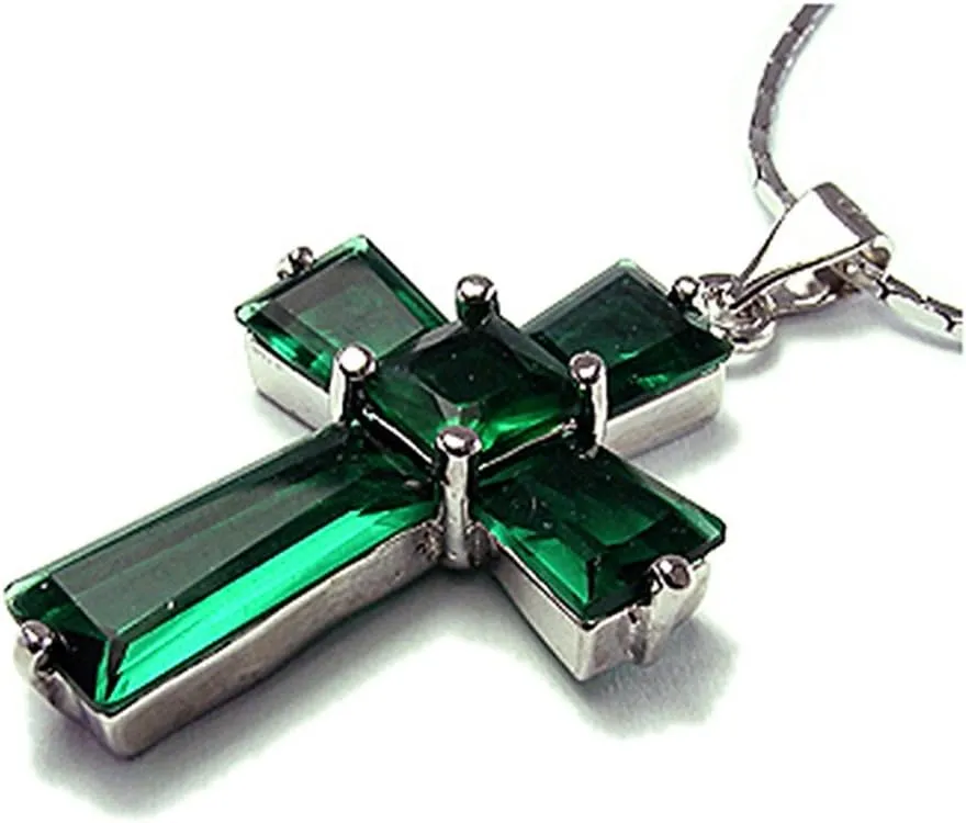 RIZILIA Cross Pendant with 18" Chain & Trapezoid Square Cut CZ [7 Colors Available] in White Gold Plated, Simple Modern Elegant
