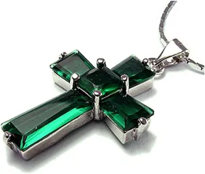 RIZILIA Cross Pendant with 18" Chain & Trapezoid Square Cut CZ [7 Colors Available] in White Gold Plated, Simple Modern Elegant