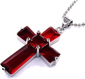 RIZILIA Cross Pendant with 18" Chain & Trapezoid Square Cut CZ [7 Colors Available] in White Gold Plated, Simple Modern Elegant