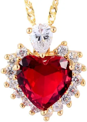 RIZILIA Ocean Heart Pendant with 18" Chain & Heart Cut CZ [5 Colors Available] in Yellow Gold Plated, Simple Modern Elegant