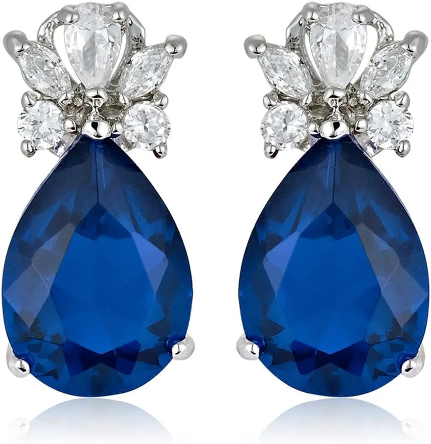 RIZILIA Teardrop Stud Pierced Earrings with Pear Cut CZ [5 Colors available] in White Gold Plated, Simple Modern Elegant