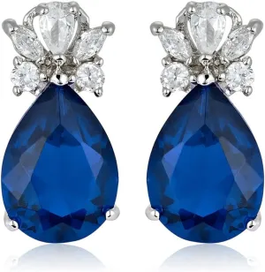 RIZILIA Teardrop Stud Pierced Earrings with Pear Cut CZ [5 Colors available] in White Gold Plated, Simple Modern Elegant