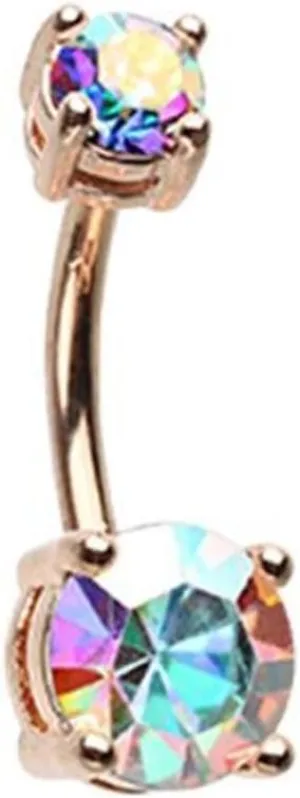Rose Gold Brilliant Sparkle Gem Prong Set WildKlass Belly Button Ring