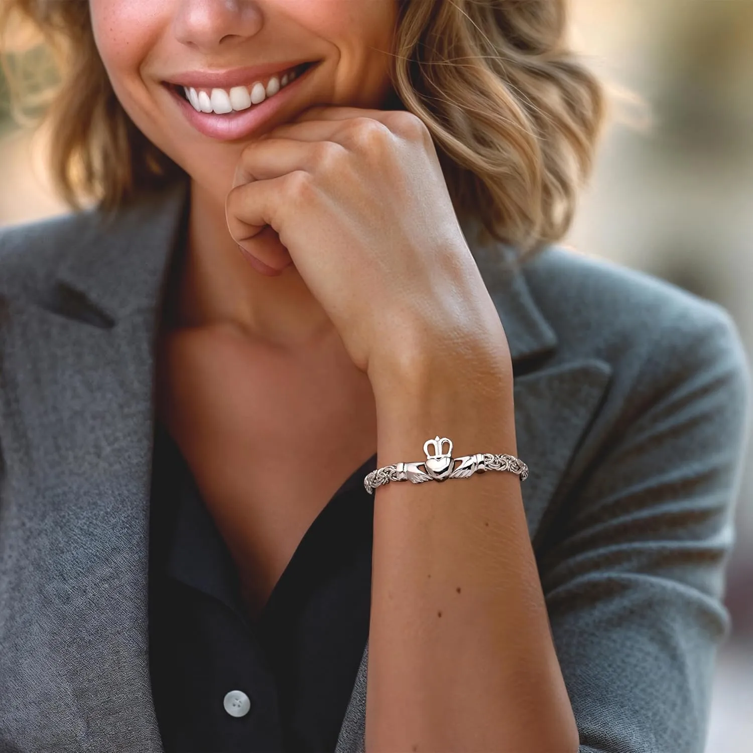 Ross-Simons Sterling Silver Byzantine Claddagh Bracelet