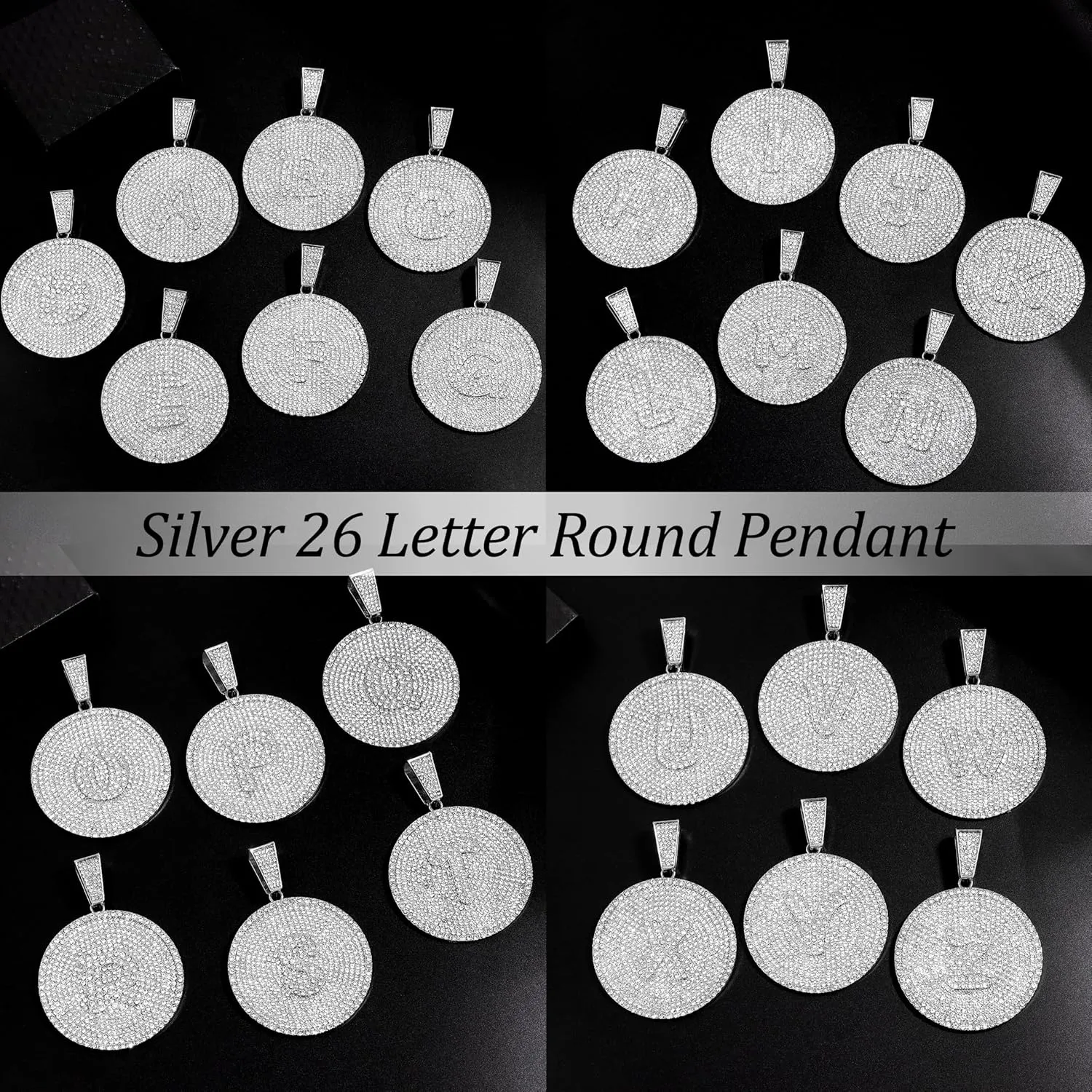 Round Big Initial Necklace for Women, Cuban Link Chain 14mm Diamond Prong Cuban Chain, Cursive Gold Silver Initial Necklace Cuban Link Necklace