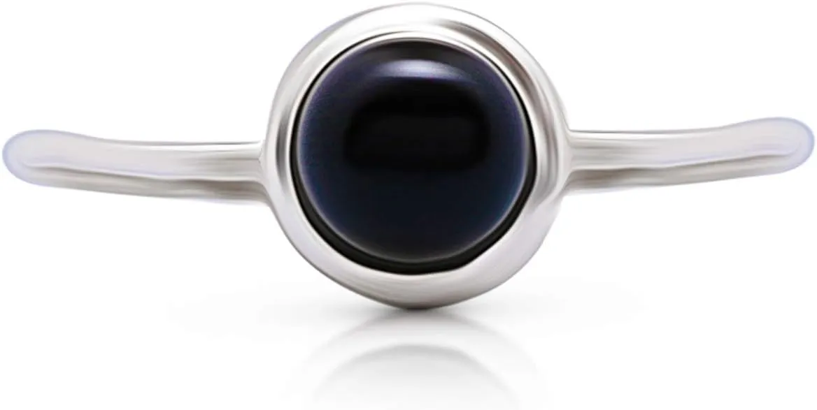 Round Black Onyx 925 Sterling Silver Ring - Delicate BOHO Chic Jewelry - Fashionable and Stylish for Women with Velvet Gift Bag/Box - Made by Indian Artisans - Size 6-9