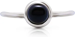 Round Black Onyx 925 Sterling Silver Ring - Delicate BOHO Chic Jewelry - Fashionable and Stylish for Women with Velvet Gift Bag/Box - Made by Indian Artisans - Size 6-9