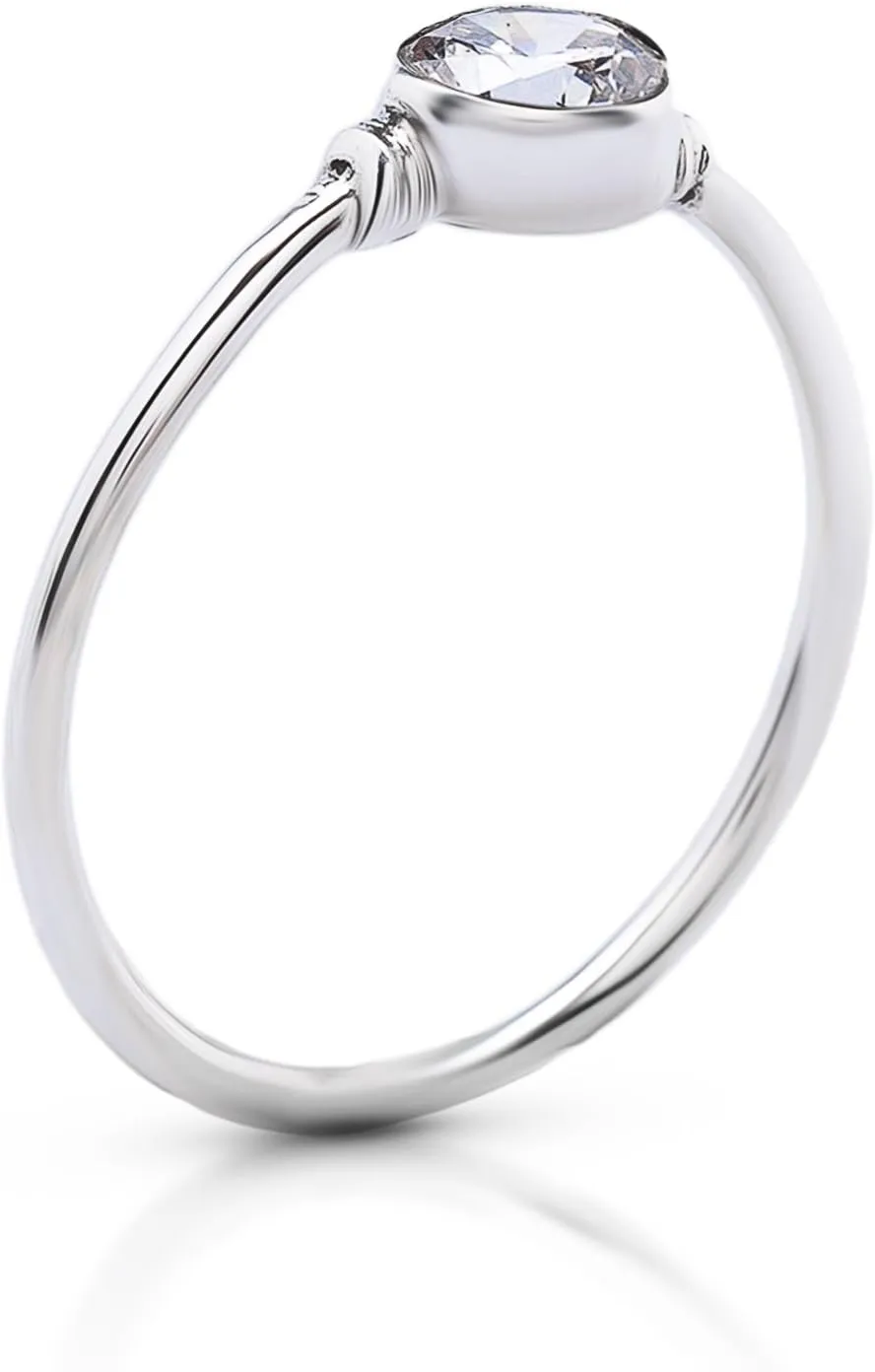 Round Crystal Quartz - 925 Sterling Silver Ring - Delicate BOHO Chic Jewelry - Fashionable and Stylish for Women with Velvet Gift Bag/Box - Made by Indian Artisans - Size 5-9