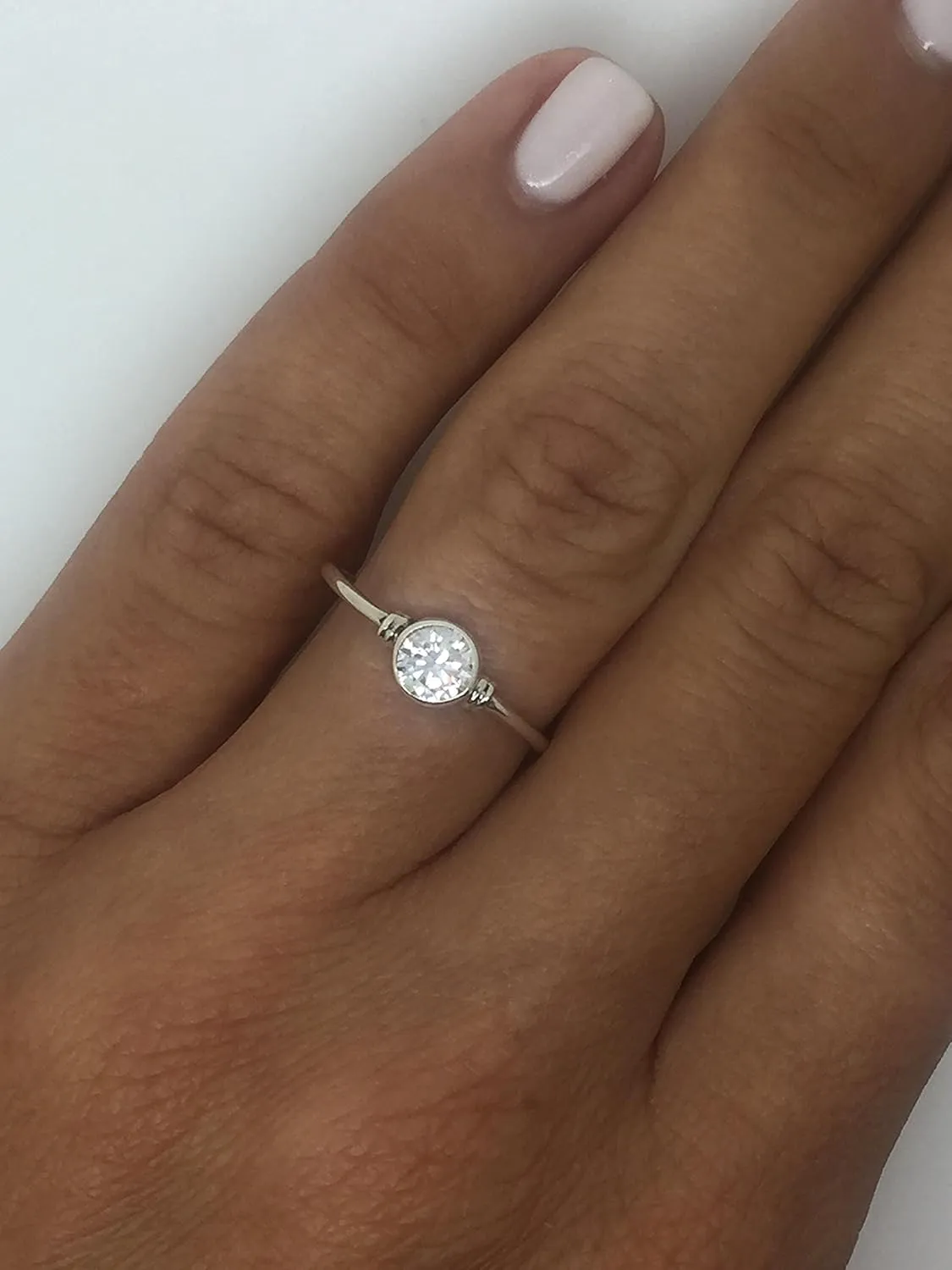 Round Crystal Quartz - 925 Sterling Silver Ring - Delicate BOHO Chic Jewelry - Fashionable and Stylish for Women with Velvet Gift Bag/Box - Made by Indian Artisans - Size 5-9