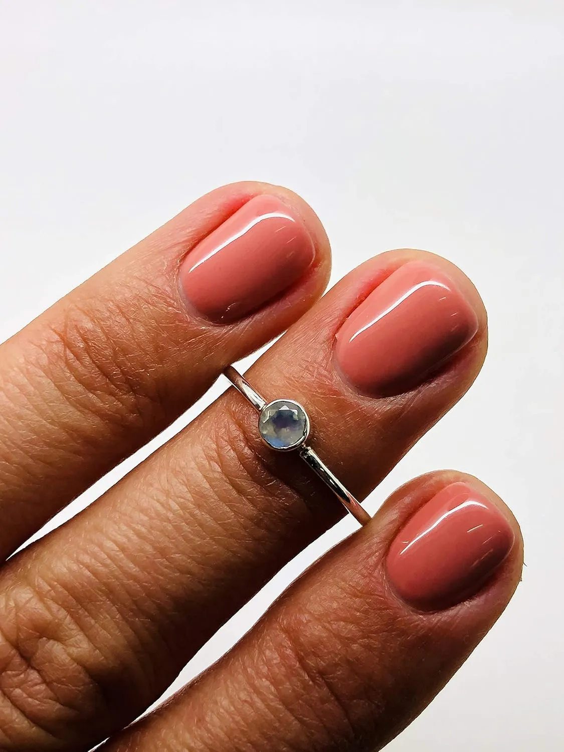 Round Labradorite 925 Sterling Silver Ring - Delicate BOHO Chic Jewelry - Fashionable and Stylish for Women with Velvet Gift Bag/Box - Made by Indian Artisans - Size 5-9