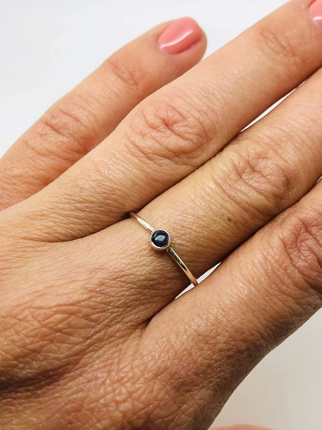 Round Labradorite 925 Sterling Silver Ring - Delicate BOHO Chic Jewelry - Fashionable and Stylish for Women with Velvet Gift Bag/Box - Made by Indian Artisans - Size 5-9