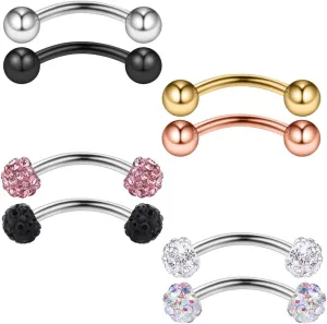 Ruifan 8PCS 20G Crystal Ferido & Shiny Ball Curved Barbell Eyebrow Ear Ring Body Piercing Jewelry 8mm 10mm