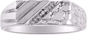 Rylos Men's Rings Sterling Silver Classic 1/2 Nugget Design Ring with Diamonds Great Mens Jewelry Size 6-13