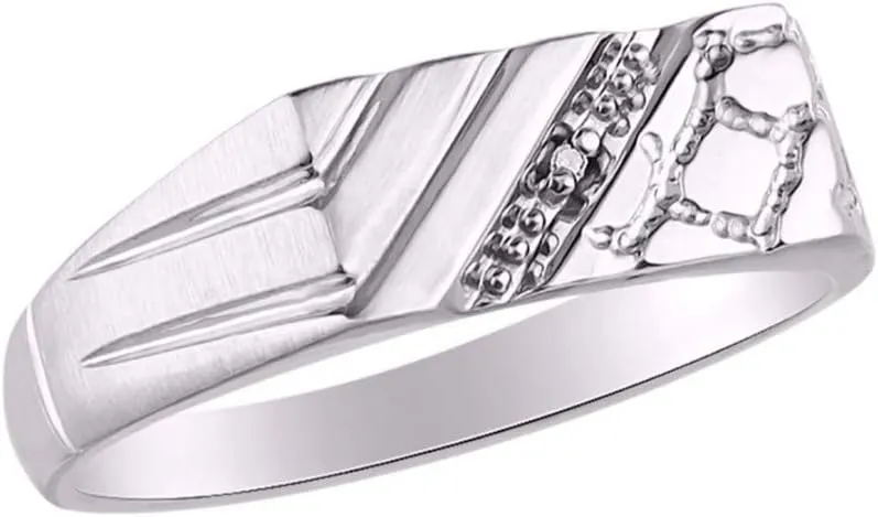 Rylos Men's Rings Sterling Silver Classic 1/2 Nugget Design Ring with Diamonds Great Mens Jewelry Size 6-13