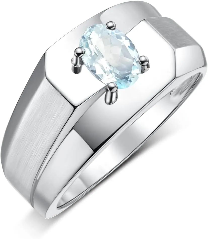 Rylos Men's Sterling Silver Classic Solitaire Ring with 7x5MM Oval Gemstone - Designer Birthstone Band in Sizes 8-13