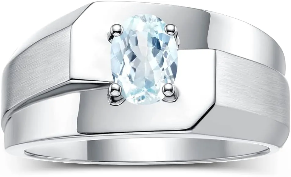 Rylos Men's Sterling Silver Classic Solitaire Ring with 7x5MM Oval Gemstone - Designer Birthstone Band in Sizes 8-13