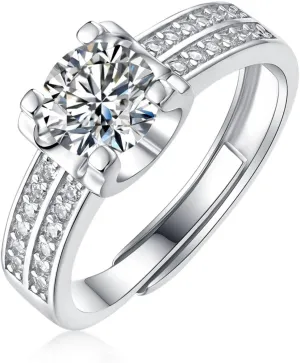 S925 Sterling Silver Adjustable Anniversary Rings for Women,1 Carat Diamond Ring D-color VVS1,Stylish Engagement Gifts for Your Loved One