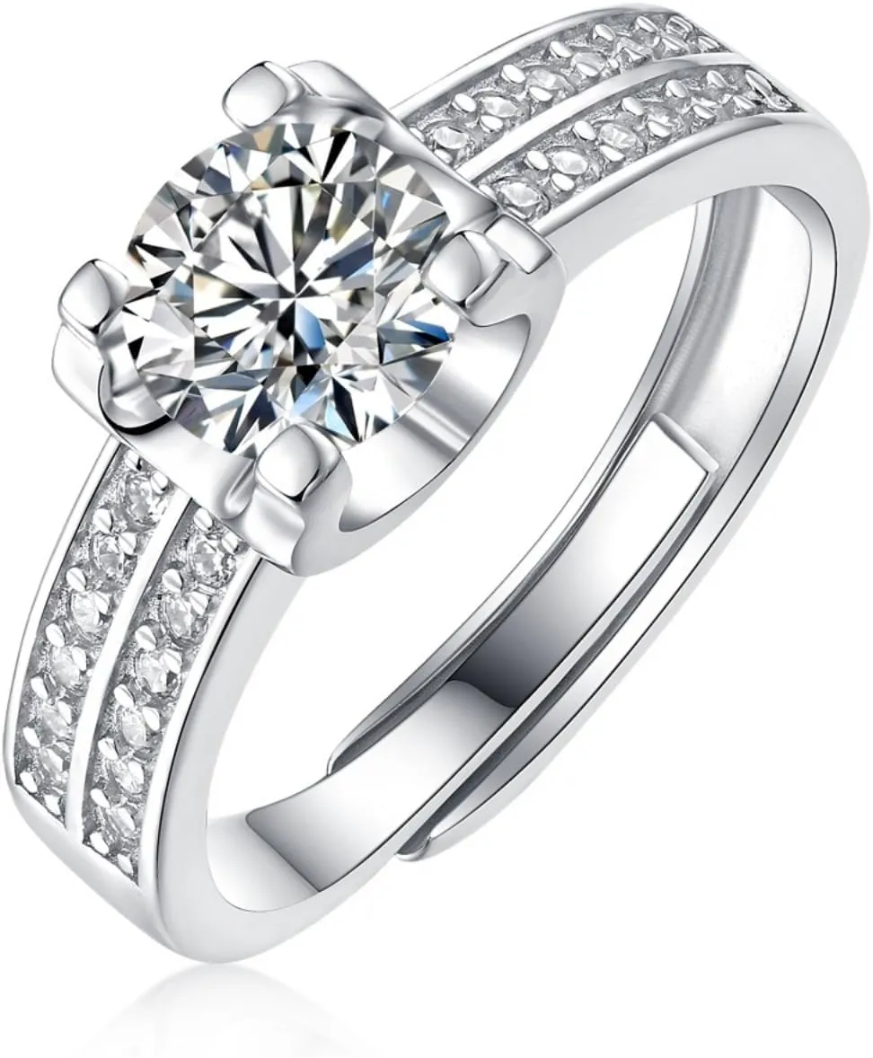 S925 Sterling Silver Adjustable Anniversary Rings for Women,1 Carat Diamond Ring D-color VVS1,Stylish Engagement Gifts for Your Loved One