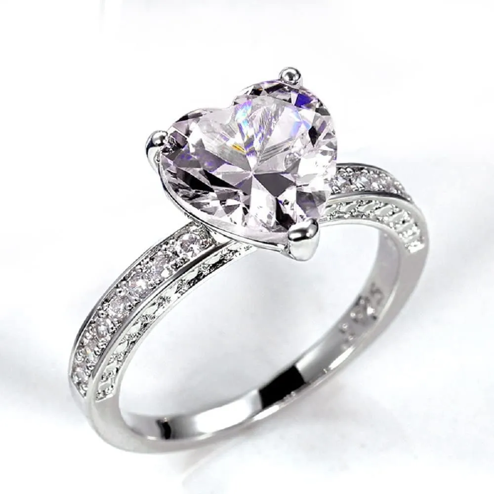 S925 Sterling Silver Wedding Rings Luxury AAA Heart Shaped Pink Diamond Ring CZ Diamond Eternity Wedding Engagement Rings Ladies Fashion Classic Jewelry Size 6-10 CZC710