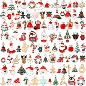 SANNIX 110Pcs Christmas Charms Gold Enamel Jewelry Making Charms Pendant for DIY Xmas Bracelet Necklace Earring Craft Supplies