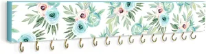 SANY DAYO HOME Wall Mounted Necklace Holder 16 x 3 inches Wood Hanging Jewelry Organizer with 15 Hooks for Necklaces, Girl Hair Bows, Bracelets - Elegant Rose