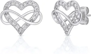 Sash & Soph Infinity Heart Cubic Zirconia Earrings Studs, Brilliant Heart Earrings for Women, 925 sterling Silver Stud Earrings for Women, Wonderful Jewelry Gifts for Women, Mom, Wife, Girlfriend