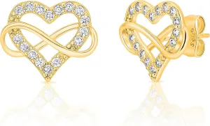 Sash & Soph Infinity Heart Cubic Zirconia Earrings Studs, Brilliant Heart Earrings for Women, 925 sterling Silver Stud Earrings for Women, Wonderful Jewelry Gifts for Women, Mom, Wife, Girlfriend