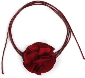 SAVITA Vintage Flower Necklaces, Boho Floral Necklace Adjustable Fabric Rose Necklace for Women Girls Bride Wedding Party Birthday (Dark Red)