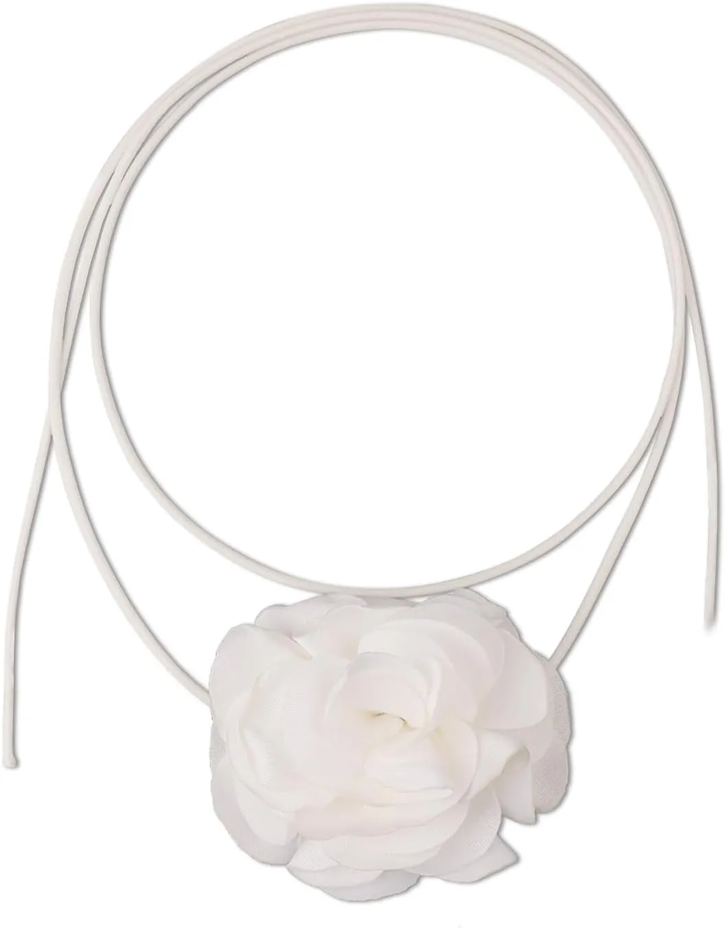 SAVITA Vintage Flower Necklaces, Boho Floral Necklace Adjustable Fabric Rose Necklace for Women Girls Bride Wedding Party Birthday (White)
