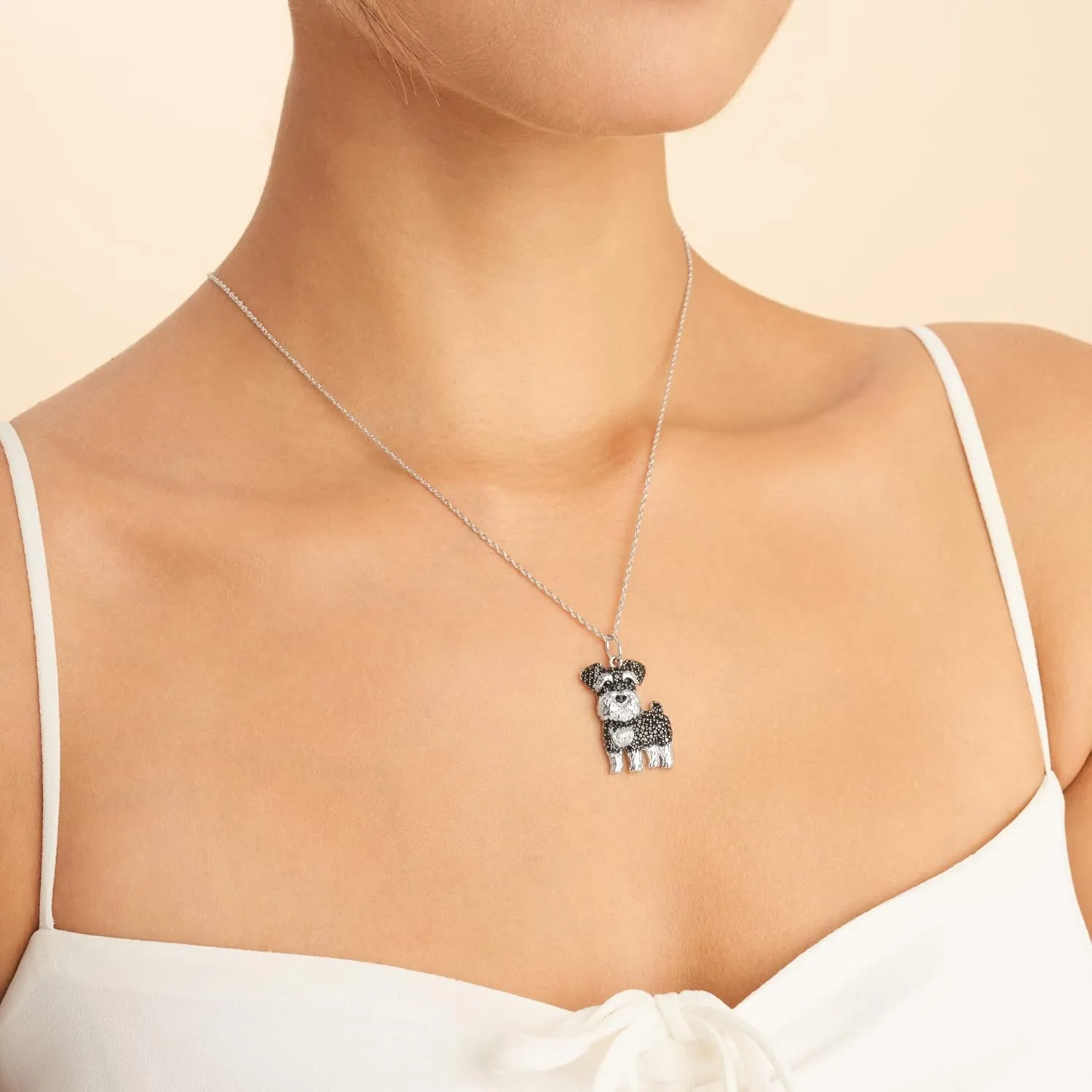 SCAMPER & CO Dog Breed Cubic Zirconia Puppy Charm Pendant Necklaces for Women - Genuine Gemstone with Elegant Backplate, Premium Plated Sterling Silver Necklace for Women Easy Closure 18 to 20 inch