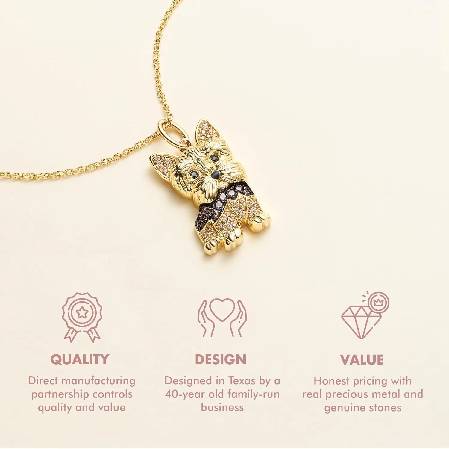 SCAMPER & CO Dog Breed Cubic Zirconia Puppy Charm Pendant Necklaces for Women - Genuine Gemstone with Elegant Backplate, Premium Plated Sterling Silver Necklace for Women Easy Closure 18 to 20 inch