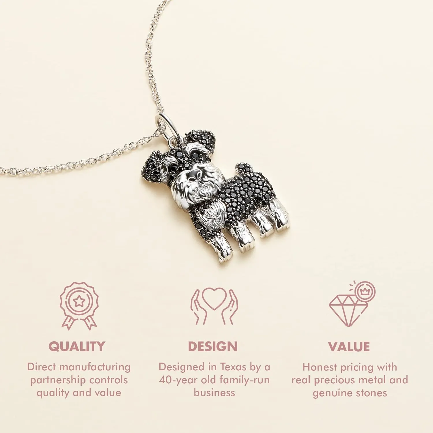 SCAMPER & CO Dog Breed Cubic Zirconia Puppy Charm Pendant Necklaces for Women - Genuine Gemstone with Elegant Backplate, Premium Plated Sterling Silver Necklace for Women Easy Closure 18 to 20 inch