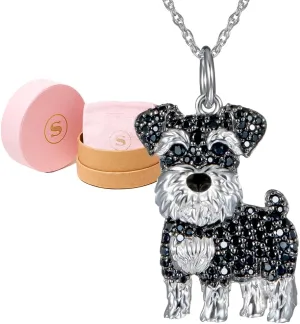 SCAMPER & CO Dog Breed Cubic Zirconia Puppy Charm Pendant Necklaces for Women - Genuine Gemstone with Elegant Backplate, Premium Plated Sterling Silver Necklace for Women Easy Closure 18 to 20 inch